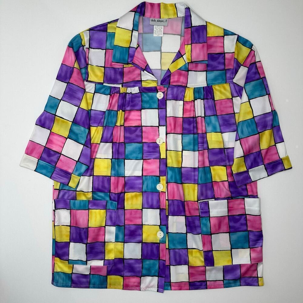 Vintage 1960’s Button Front Smock Top - Colorblock Print